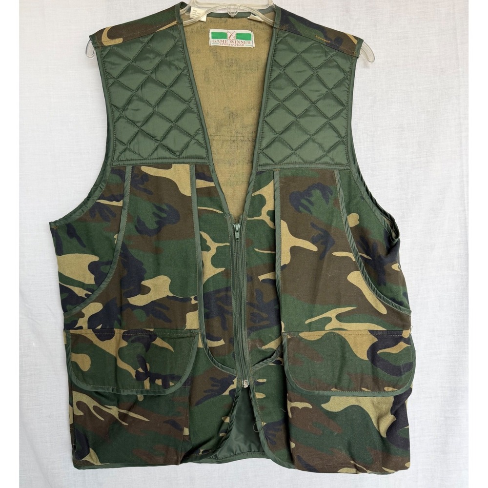 Vintage Game Winner Hunting Vest Camo Quilted Utility Game Bag Medium 38/40